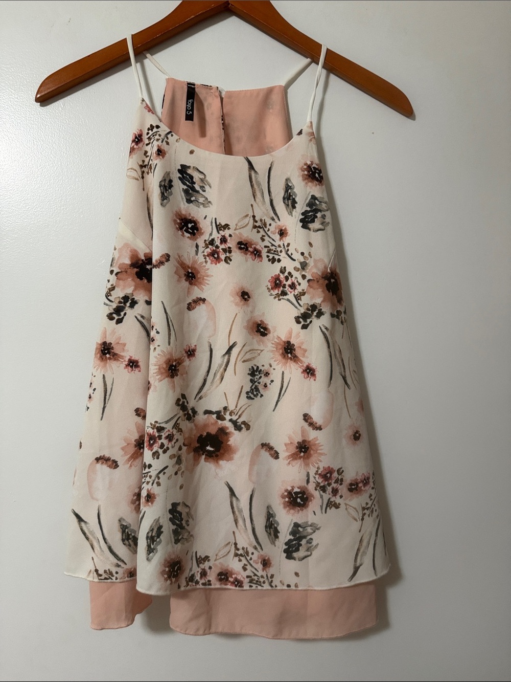 Floral Layered Pink Spaghetti-Strap Tank Top